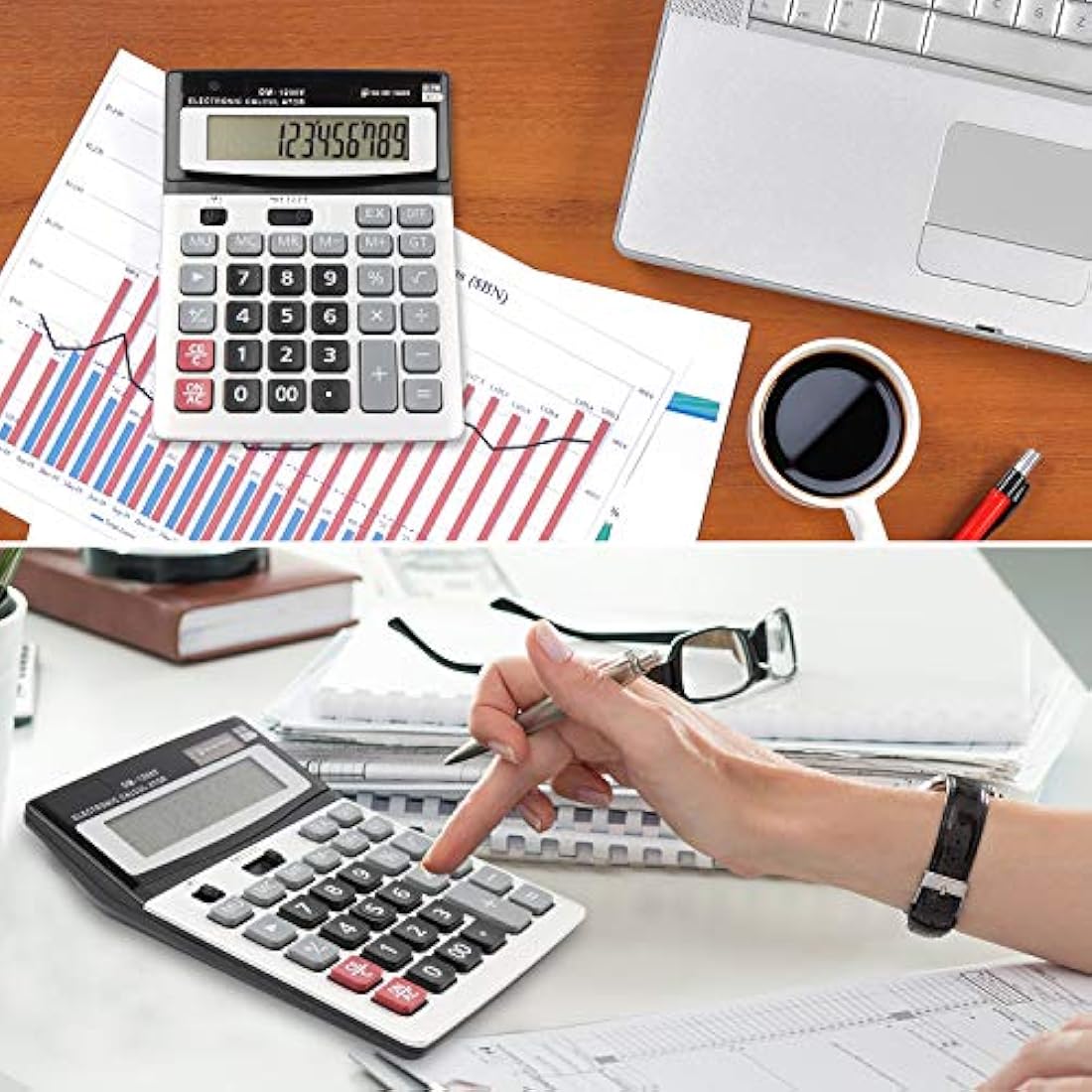 Calculators HIHUHEN Large Calculator Solar & Battery Power 12 Digit Display Multi-Functional Big Button for Business Office School Calculating (1 x Calculator)