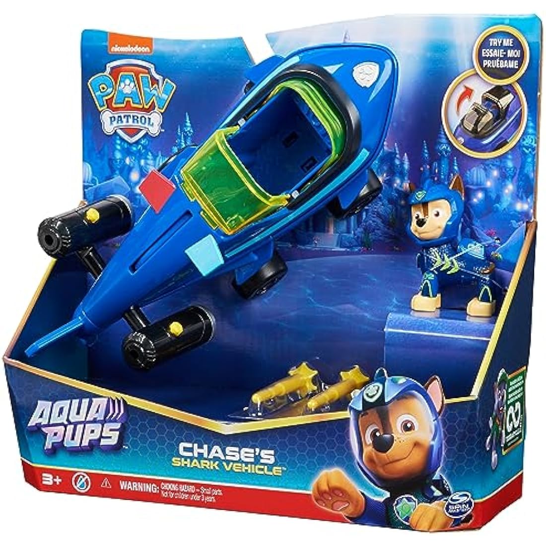 PAW Patrol Aqua Pups, Chase Transforming Shark Vehicle with Collectible Action Figure, Kids’ Toys for Ages 3 and up