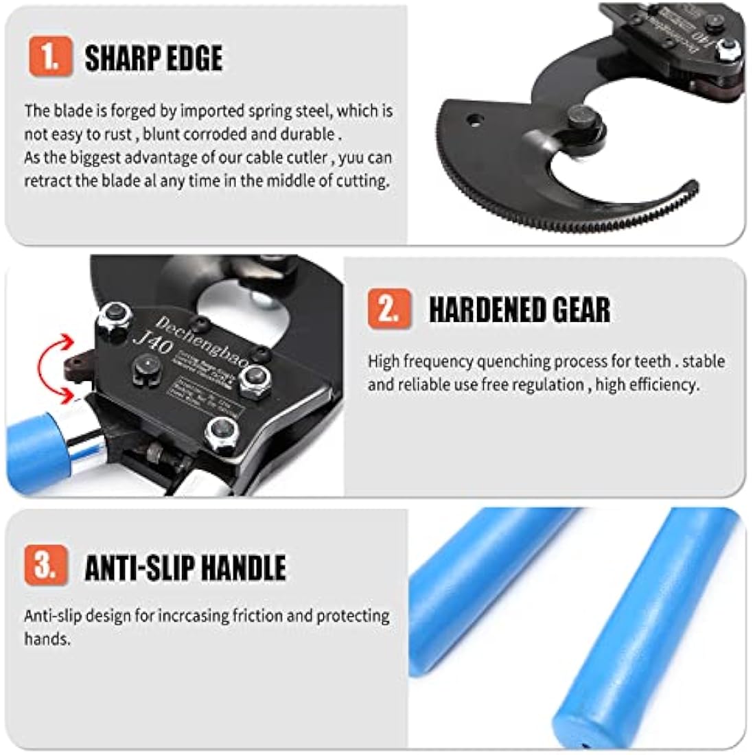 Ratchet Cutters, Dechengbao J40 Heavy Duty Wire Cutter for Aluminum Copper Cable up to 400mm², Ratchet Cable Cutters