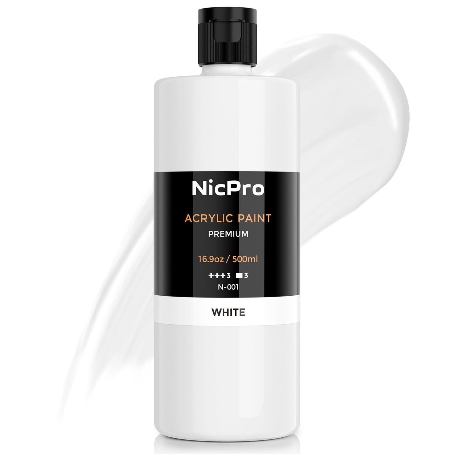 Nicpro White Large Acrylic Paint (16.9 oz, 500 ml), Rich Pigments, Non Toxic Craft Paint for Multi Surface, Canvas, Wood, Leather, Ceramic, Fabric,