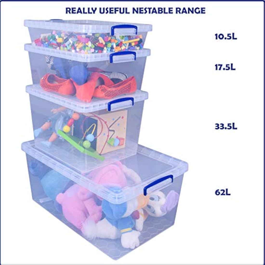 Really Useful Box Nestable Plastic Storage 83 Litre Clear (Pack of 3)