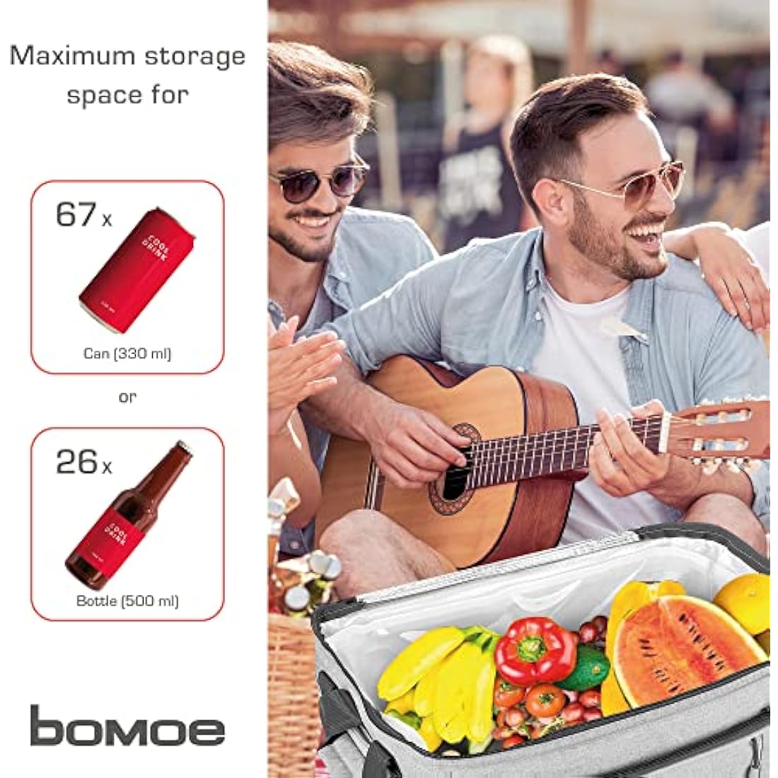 bomoe Cooler Bag Foldable – Beach Cooler Bag – Insulated Picnic Bag with 16h Cooling Function – Small Lunch Bag – Cooler Food Bag with Extra Pocket