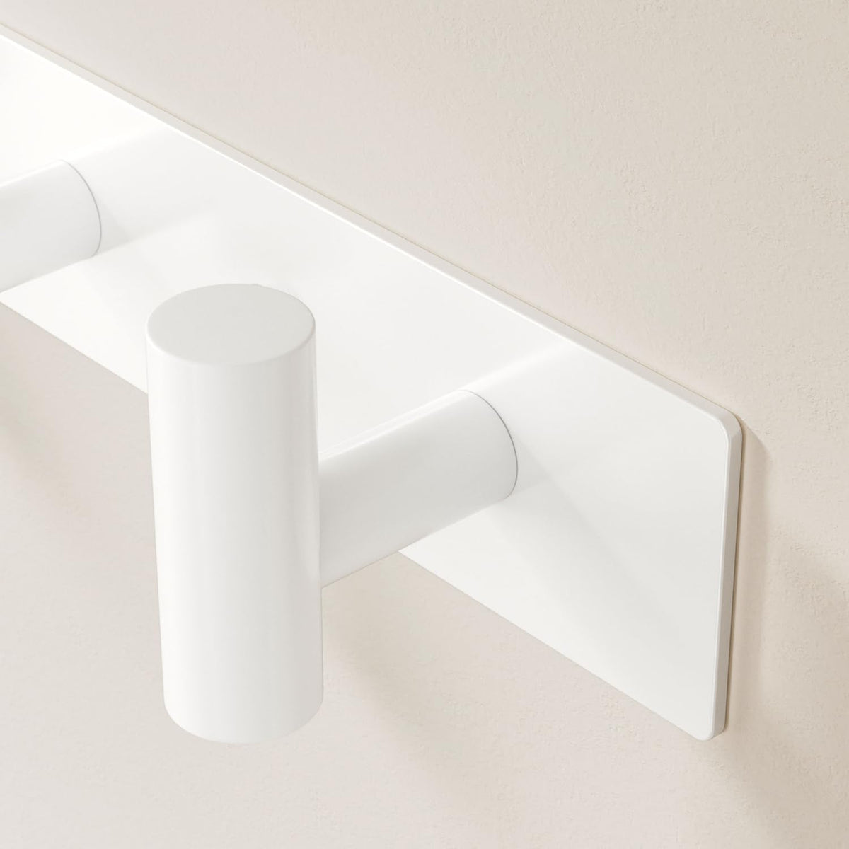 White Wall Mounted Coat Rack – 4 T-Shaped Hooks on 12.6" Metal Rail (1 Pcs)