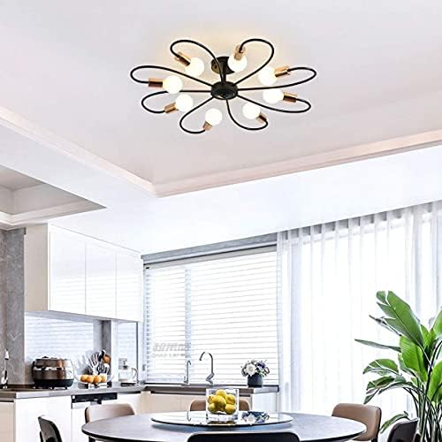 Qcyuui 8-Light Semi Flush Ceiling Light, Modern Sputnik Chandeliers Mid-Century Metal Pendant Lighting, Industrial Vintage Ceiling Lamp Fixture for Kitchen Dining Living Room Bedroom(Black&Gold)
