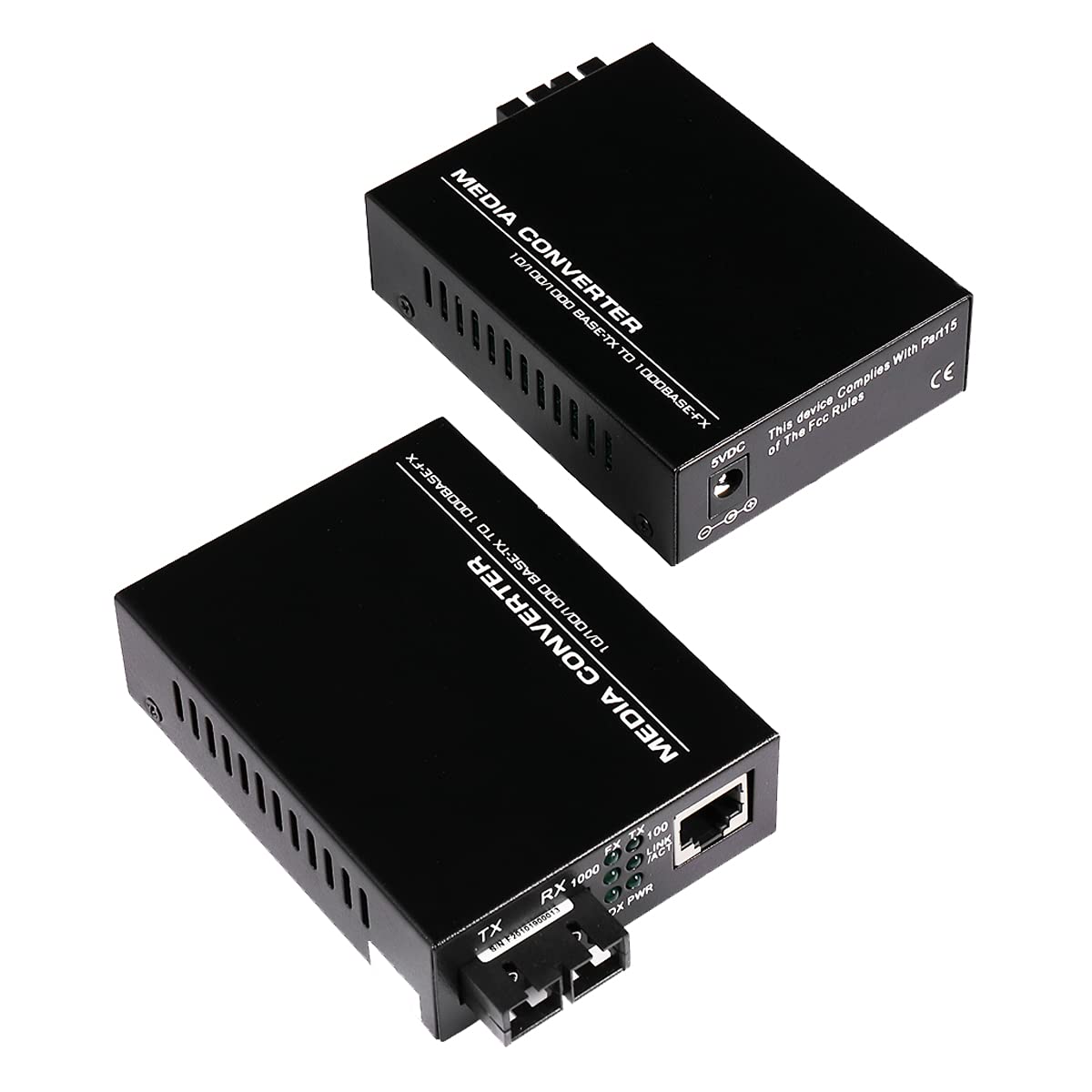 A Pair of 2 Pack Single Mode Dual SC Fiber Gigabit Fast Ethernet Media Converter, Bidi Mini 1x 10/100/1000Base-T RJ45 to 1000Base-SC Slot Ethernet