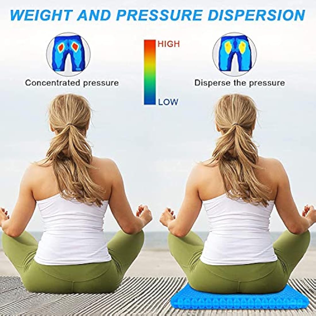 2022 NewLarge Gel Seat Cushion, Honeycomb Design Double Thick Gel Cushion with Relieving Back coccyx Pain Pressure, for Car Office Home Wheelchair&Chair