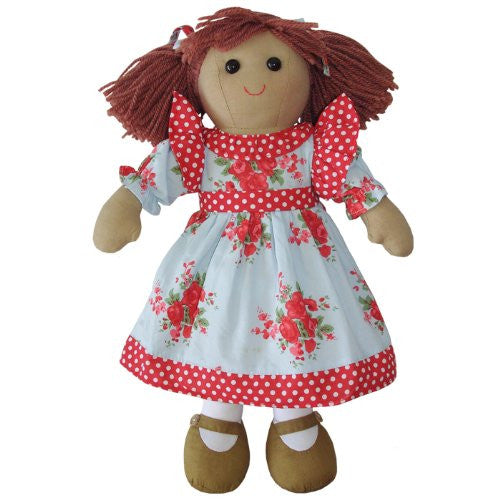 Traditional Rag Doll - In Blue & Red Floral Dress - 40cm Tall