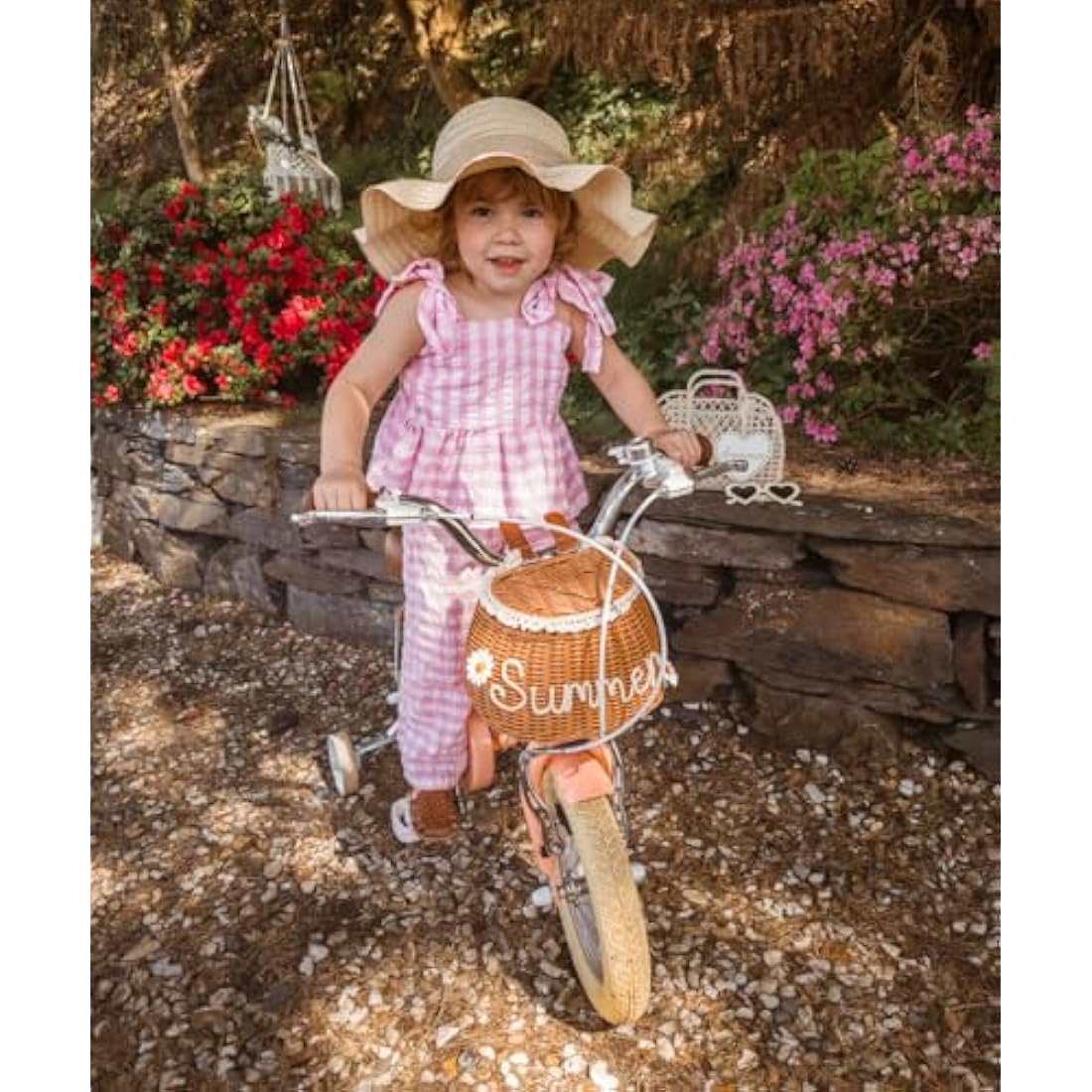 Glerc Little Molly 12 Inch Kids Retro Girls Bike for 2-13 Year Old with Wicker Basket & Stabilisers/Kickstand, Multiple Colors