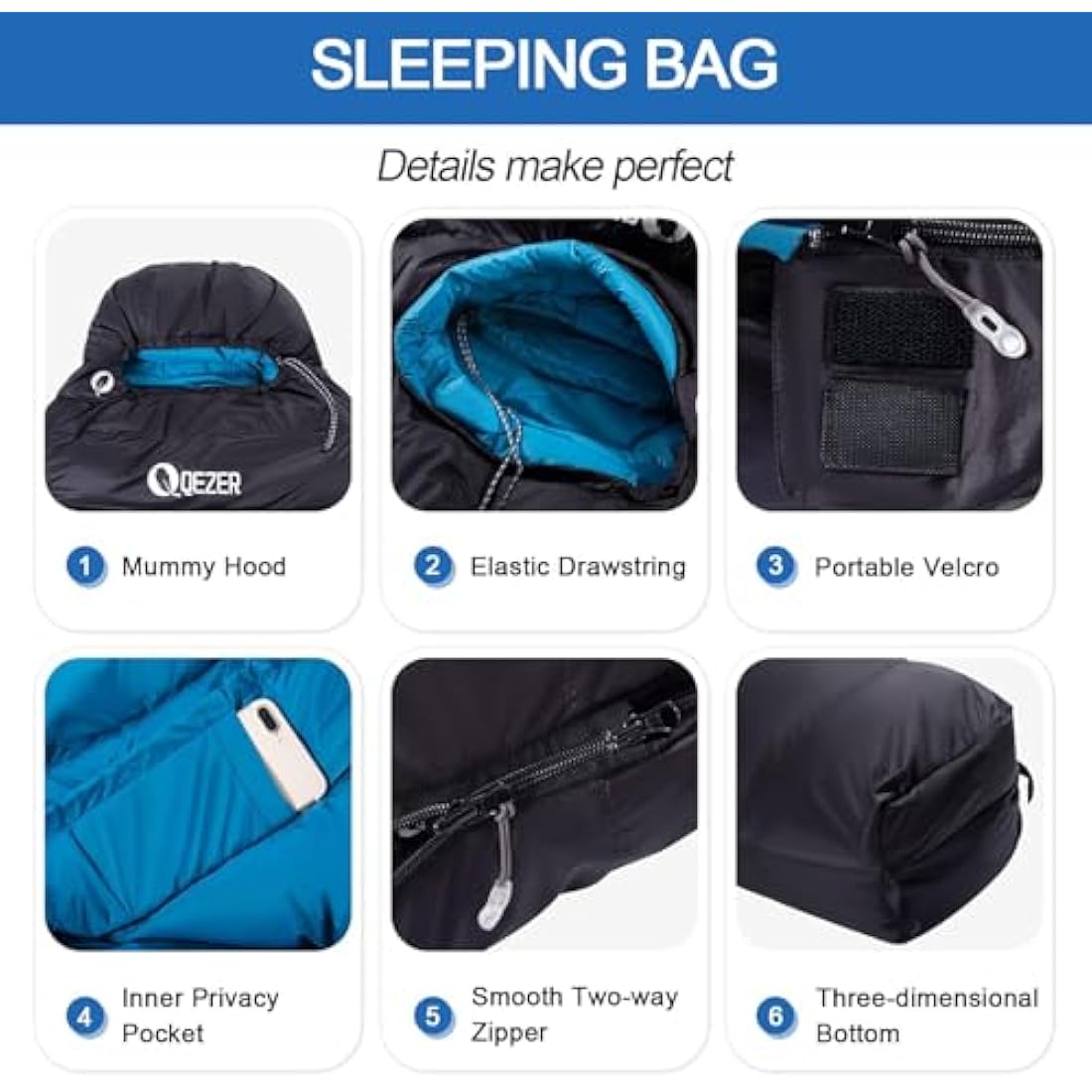 QEZER Down Sleeping Bag 4 Season, Lightweight Winter Sleeping Bag 0 Degree to -12 Degree C for Adults and Kid Camping, Hiking and Backpacking Outdoor Filled 600+FP Down