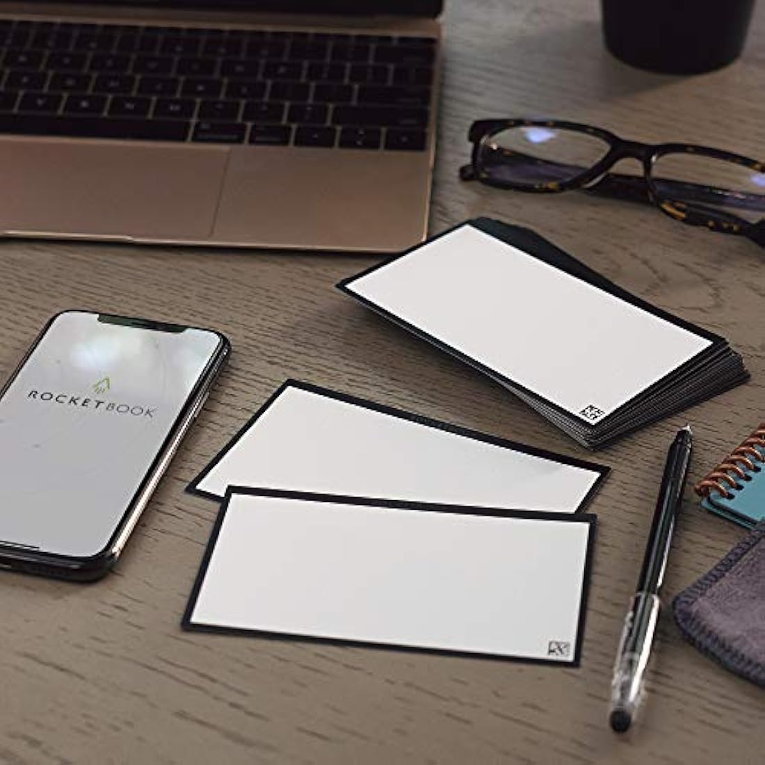 ROCKETBOOK Cloud Cards - Reusable Index Note Cards with 1 Pilot FriXion ColorStick Pen & 1 Microfiber Cloth Included - Single Set of 80