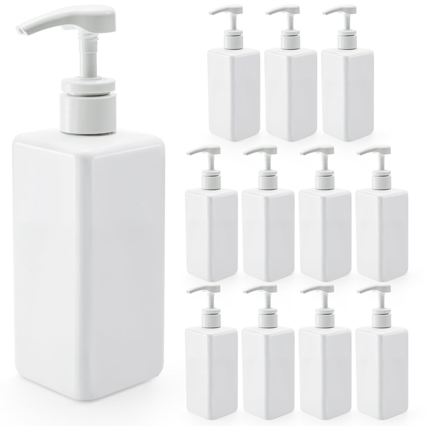 Okllen 12 Pack 500 ML Plastic Pump Bottles, Empty Refillable Container Liquid Soap Dispenser for Shampoo, Lotion, Cleaning Products, Kitchen,