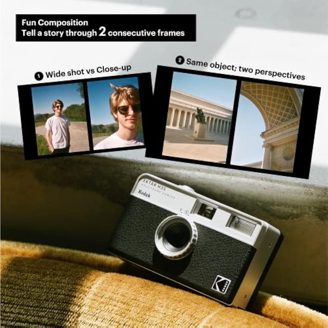KODAK EKTAR H35 Half Frame Film Camera, 35mm, Reusable, Focus-Free, Lightweight, Easy-to-Use (Sand) (Film & AAA Battery are not Included)