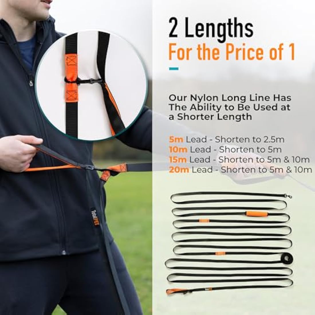 Total Pet 15m Training Lead for Dogs & Puppy - Long Line Leash With Control Handle For Recall/Obedience Training