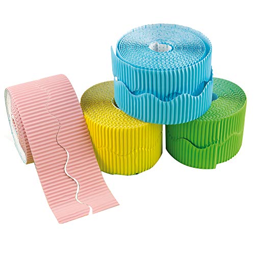 Baker Ross Pastel Corrugated Borders - Box of 6 Rolls, Kids Craft Supplies (EV772)