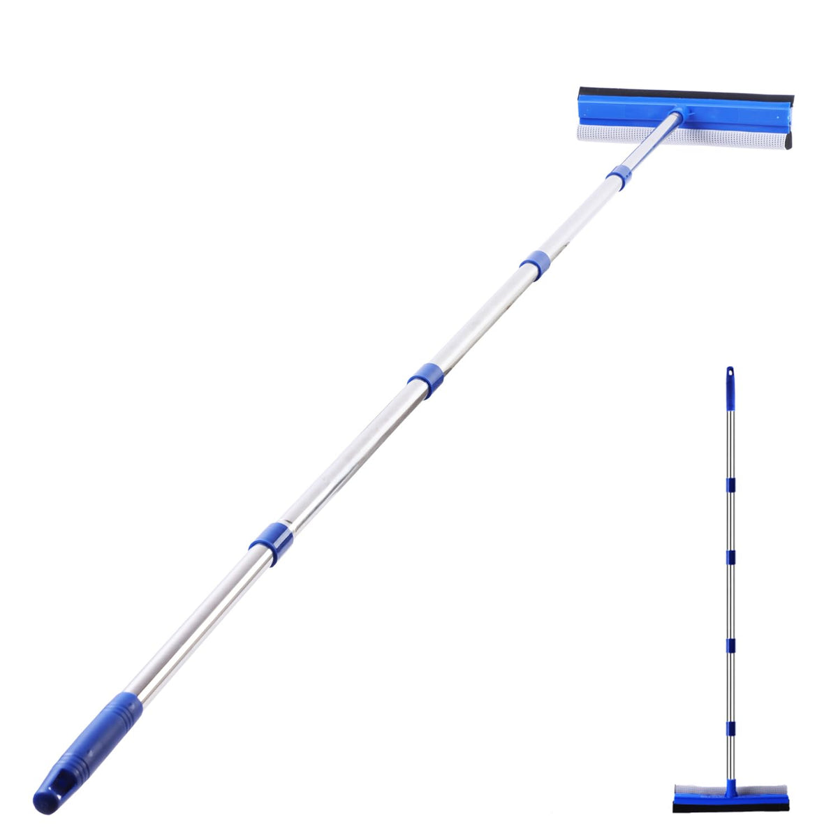 YONILL Window Squeegee with Long Handle - 60" Squeegee for Window Cleaning with Rubber Blade and Sponge Scrubber, 2 in 1 Window Washing Kit with