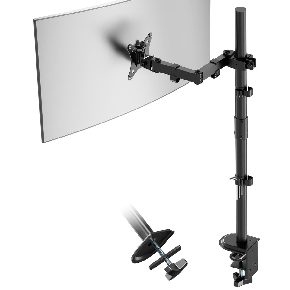 PUTORSEN 31.5'' Extra Tall Single Monitor Arm Desk Mount, Fully Adjustable Monitor Mount for Most 13-35 Inch LCD Screens, Holds up to 19.8lbs, Two