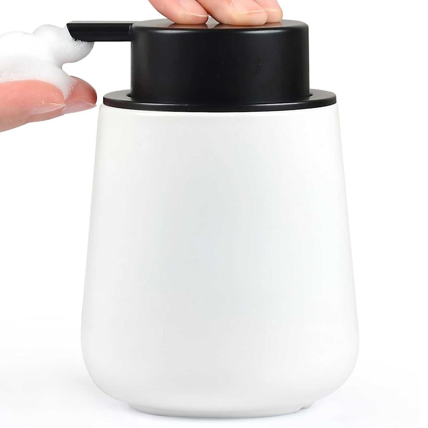 Bosilunlife Foam Soap Dispenser - 12Oz Lotion Dispenser with Pump Matte White Ceramic Foam Dispenser Bathroom Dish Hand Soap Dispenser for Kitchen