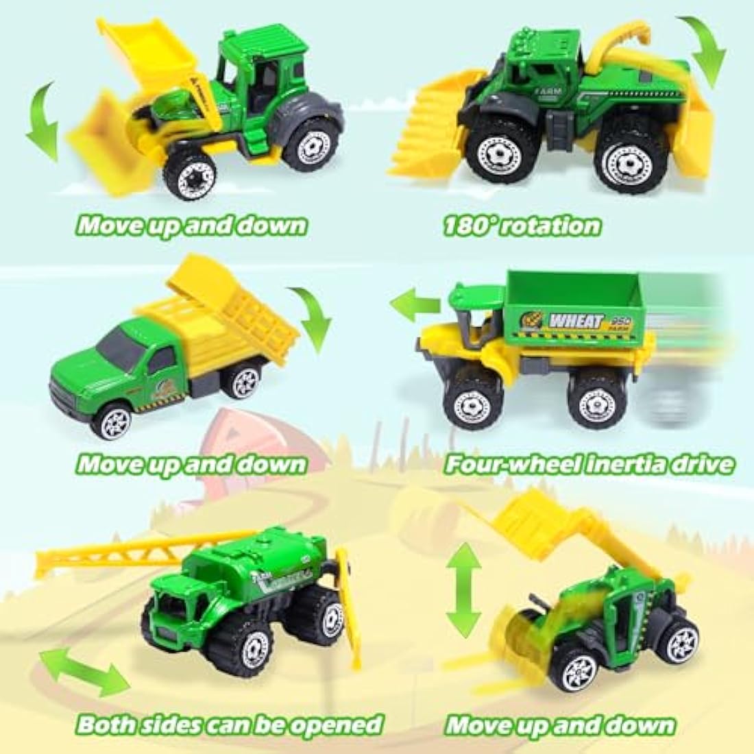Oriate Children Diecasting Farm Car Tractor Toy Set 6pcs, Harvester, Transporter, Truck, Sprayer Small Farm Toys, Mini Cars Model Christmas, Birthday, 3 Years Old and Up Boys Girls Gifts
