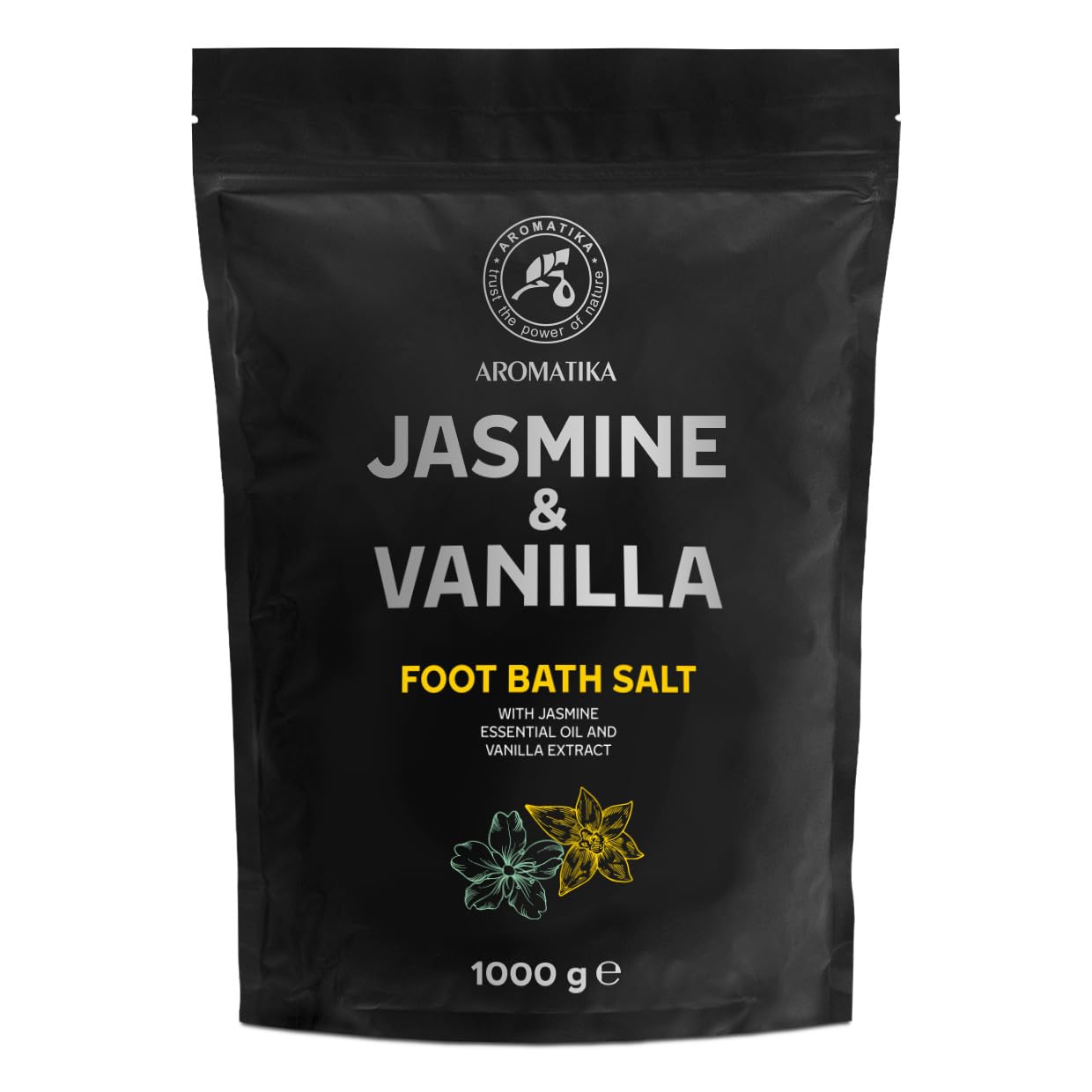 Foot Bath Salt Jasmine - Vanilla 1000g - Pedicure Foot Soak - Foot Bath Additive with Essential Jasmine Oil - Vanilla Extract - Natural Sea Salt -