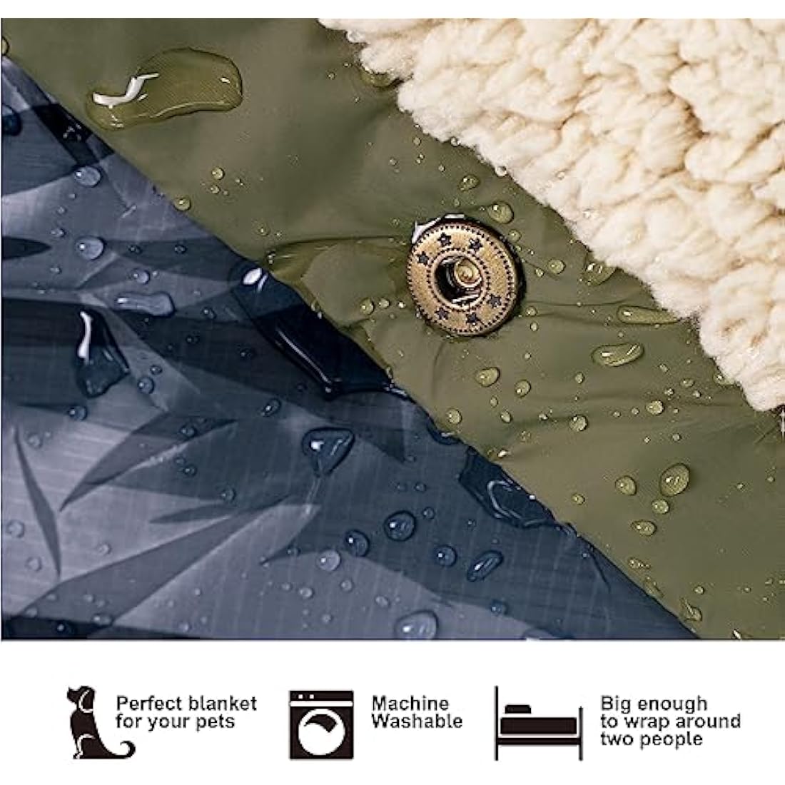 KawaGebo Kamp Outdoor Camping Blanket with Sherpa Lining, Extra Warm Thick Camp Blankets & Puffy Ultralight Soft Poncho DWR Camping Quilt for Cold Weather, Adventure,Sleeping,Backpacking 78"x 56"