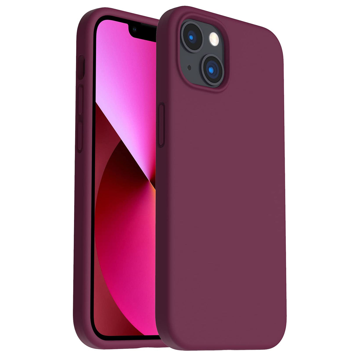 ORNARTO Shockproof Liquid Silicone Designed for iPhone 13 Case Gel Rubber Full Body Protection Anti-Shock Cover Case Drop Protection 6.1inch-WineRed