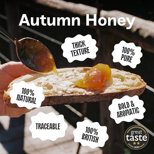 Black Bee Honey - Pure British Autumn Honey, Thick with Bold Aromatic Flavours, Unprocessed, Single Source from Hive to Jar, Never Blended - Delicious on Toast, Soothing in Drinks, 1Kg Tub