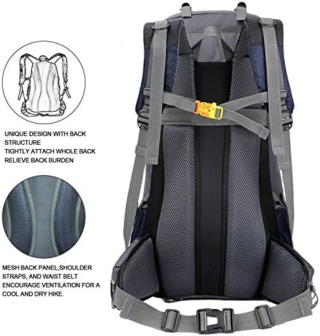 Bseash 60L Waterproof Hiking Camping Backpack with Rain Cover, Lightweight Outdoor Sport Travel Daypack Rucksack for Climbing Skiing