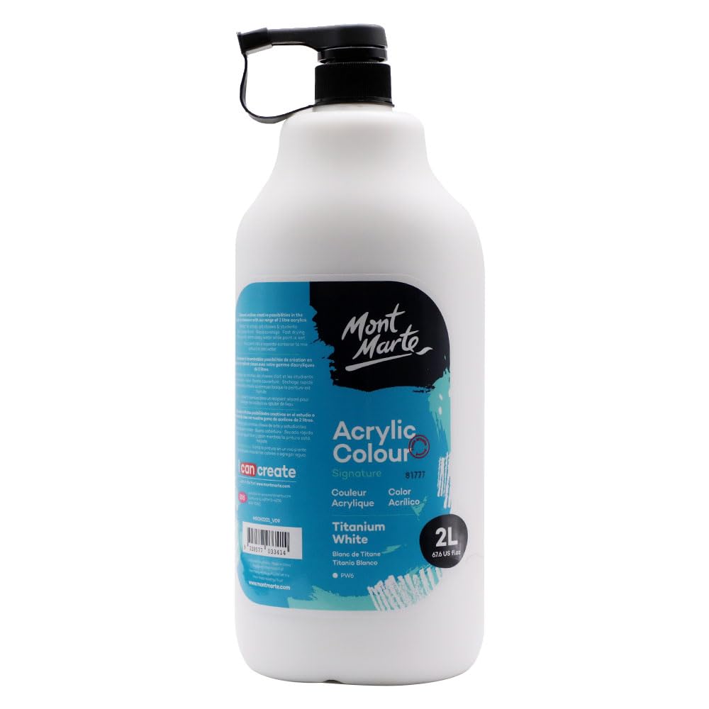 MONT MARTE Discovery School Acrylic, Titanium White, 1/2 Gallon (2 Liter). Ideal for Students and Artists. Excellent Coverage and Fast Drying. Pump