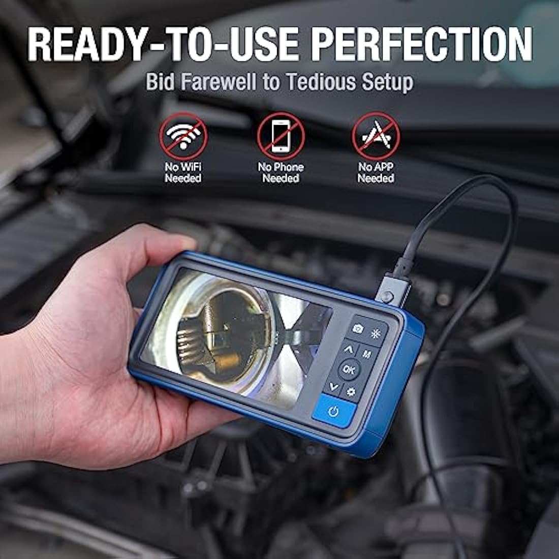 Teslong Dual Lens Endoscope Inspection Camera, 4.5 Inch Screen Borescope with Lights,16.5FT Semi-Rigid Waterproof Snake Camera, 32GB TF Card & Carrying Case for Car/Sewer Drain Pipe Inspection