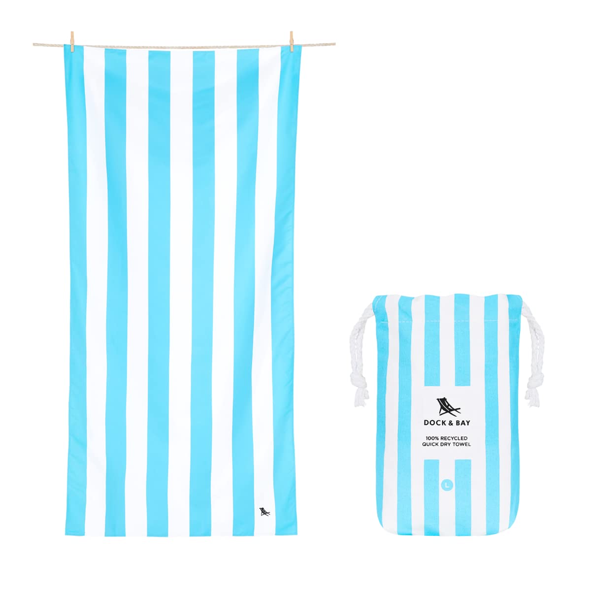 Dock & Bay Beach Towel - Quick Dry, Sand Free - Compact, Lightweight - 100% Recycled - Includes Bag - Cabana Light - Tulum Blue - Extra Large