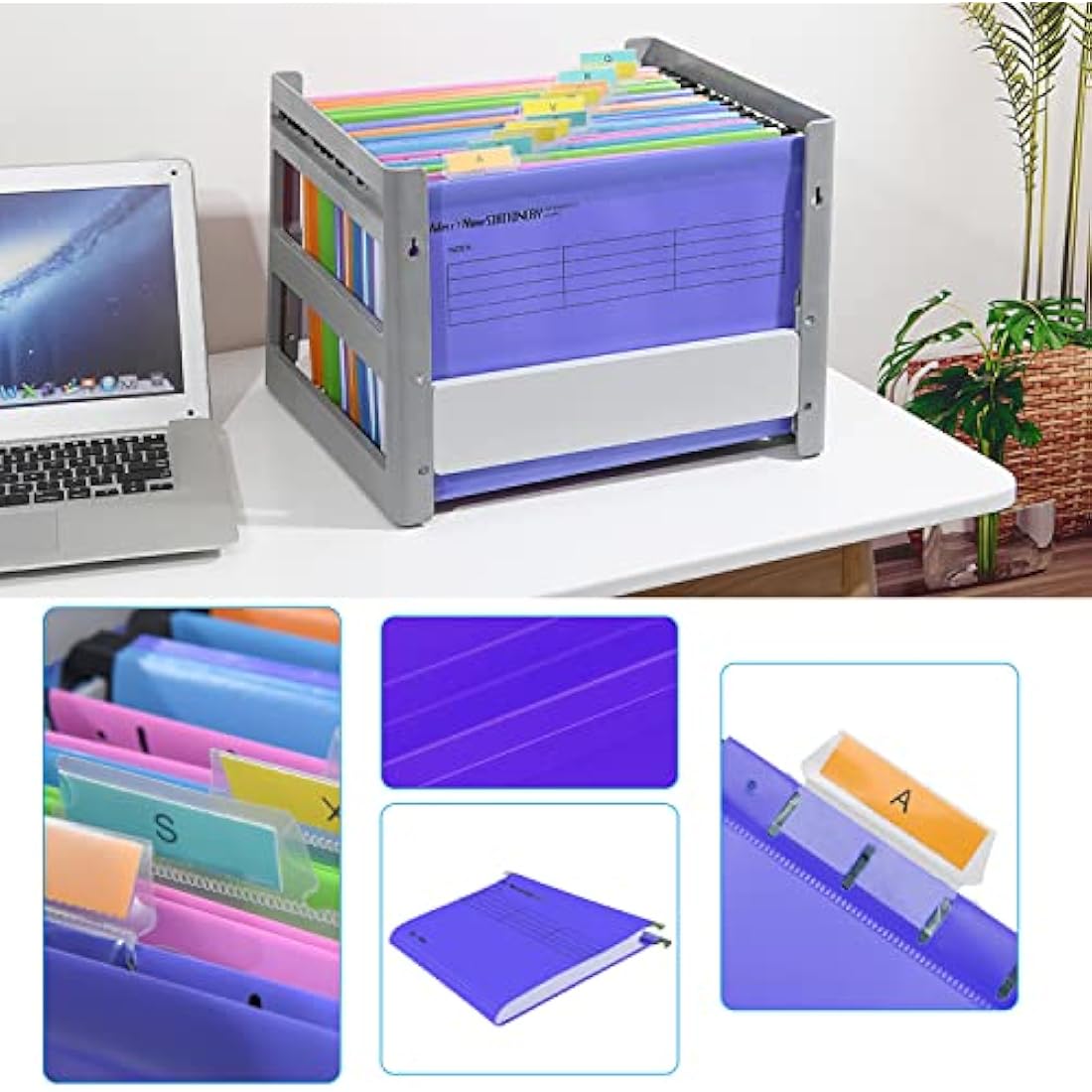 Suspension Files, MerryNine 15PCS Polypropylene Filing Cabinet Suspension Files with Tabs and Card Inserts for School Home Work Office Organization **Check Size Before Ordering ** (Purple, A4)
