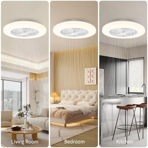 BKZO Modern LED Ceiling Light with Fan, Ceiling Fan with lamp, 24 Ventilation speeds, infinitely dimmable Light for Living Room, Bedroom, Office, 3000-5500 K,(White 48CM)