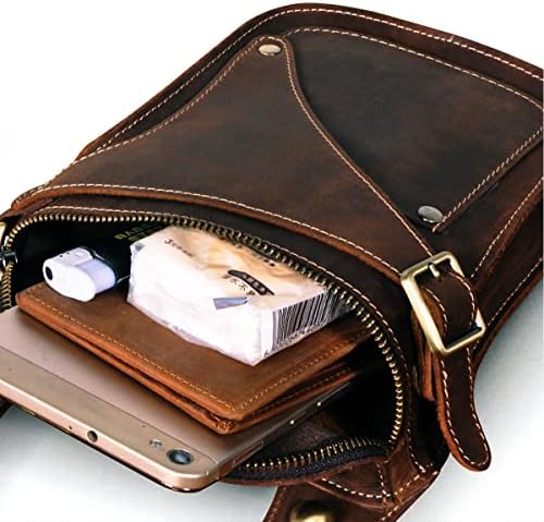 Le'aokuu Mens Genuine Leather Messenger Shoulder Bag Waist Bag Pack Drop Leg Bag Motorcycle 833