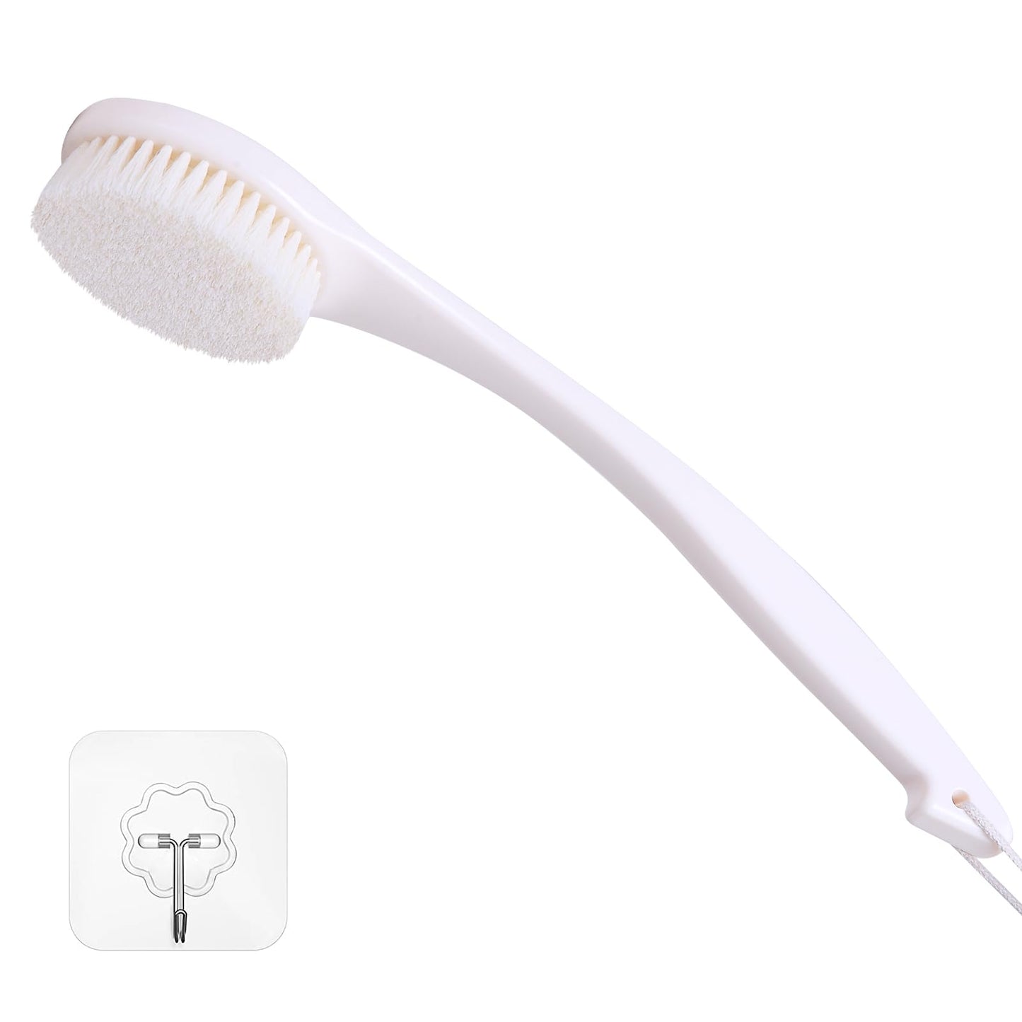 ROLIZOE Back Brush Long Handle for Shower, Soft Bristle Back Scrubbers for Use in Shower, Ergonomics Curved Plastic Back Scrubber Exfoliating Brush