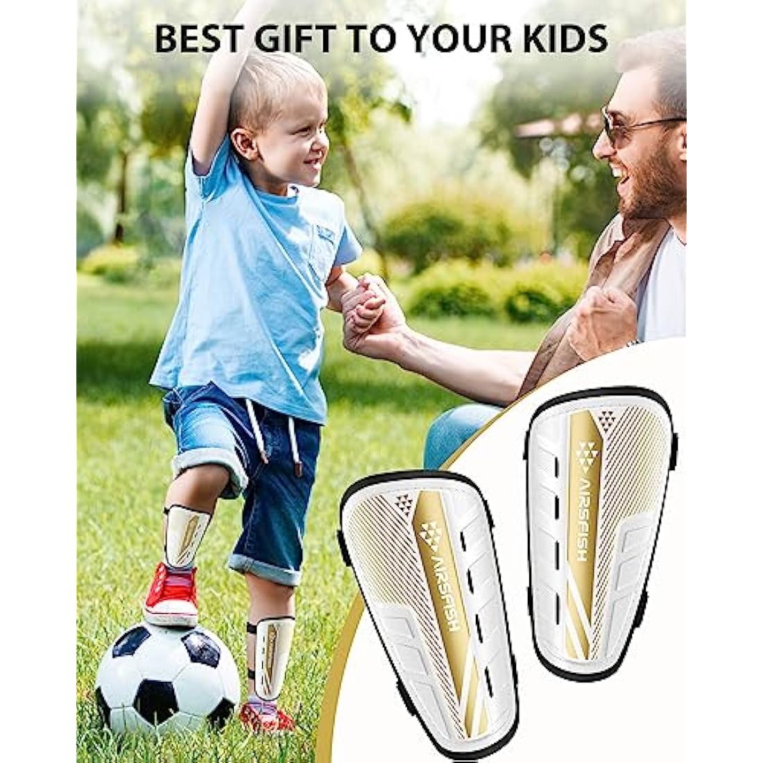 AirsFish Shin Pads Boys CE Certified Kids Football Shin Guards Breathable Non Slip Extended Adjustable Straps Lightweight Soccer Shin Pads for Boys Girls Teens Leg Calf Protective
