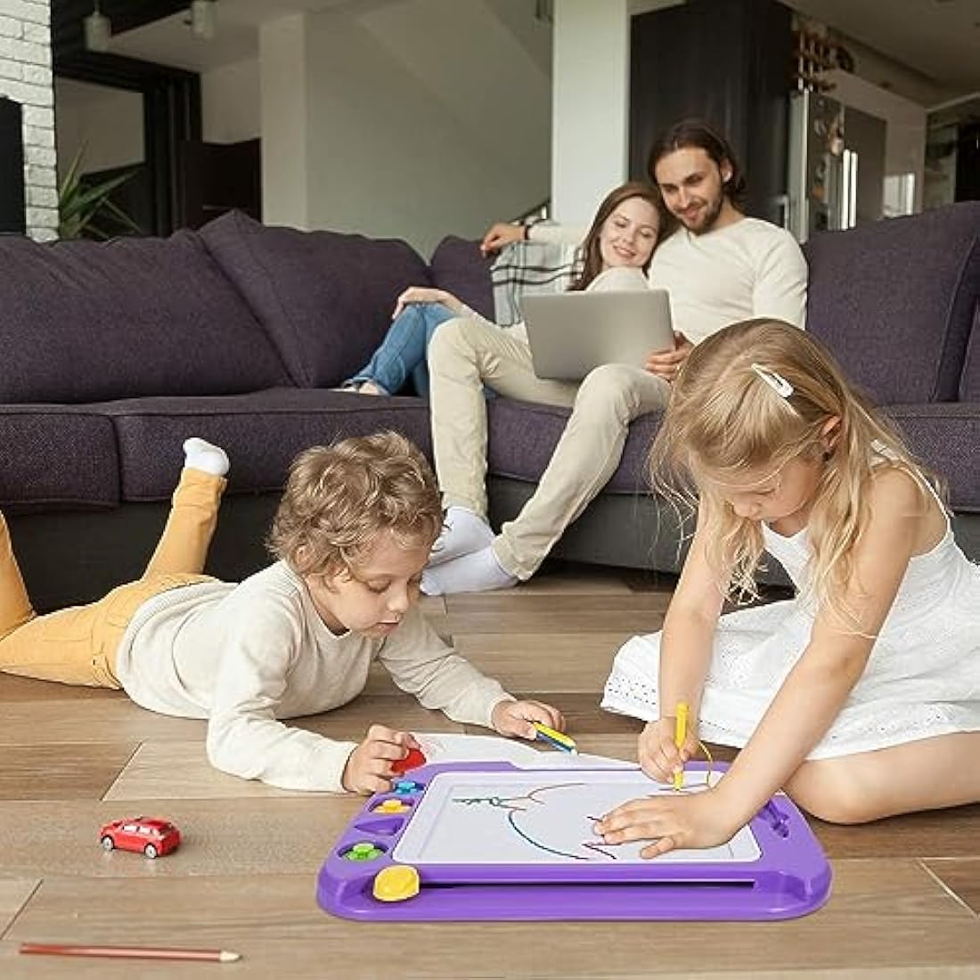 SGILE Large Magnetic Drawing Board - 4 Colors 42×33cm Doodle Pad with 4 Stamps for Toddlers, Learning Toy Gift Magnet Doodle Board Etch Sketch Toys for 36+ Month Kids Girls Boys, Purple