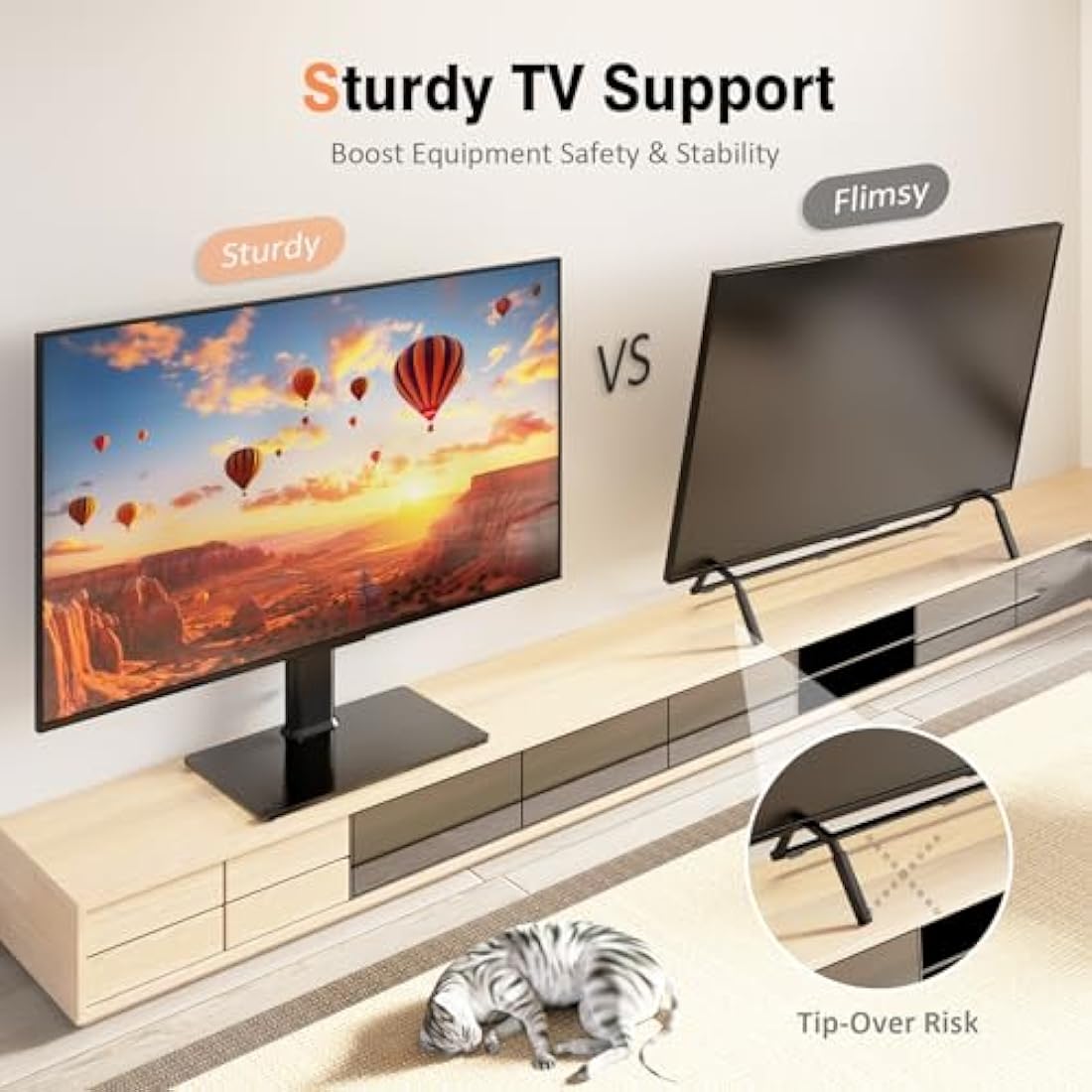 Universal Swivel TV Stand/Base Table Top TV Stand for 13 to 32 inch TVs with 100 Degree Swivel, 4 Level Height Adjustable, Heavy Duty Tempered Glass Base, Holds up to 35kg HT07B-001P