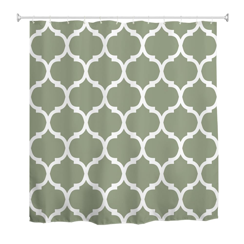 goodbath Green Shower Curtain, Moroccan Pattern Waterproof Polyester Fabric Bath Curtain for Bathroom Bathtub Hotel,180X180cm