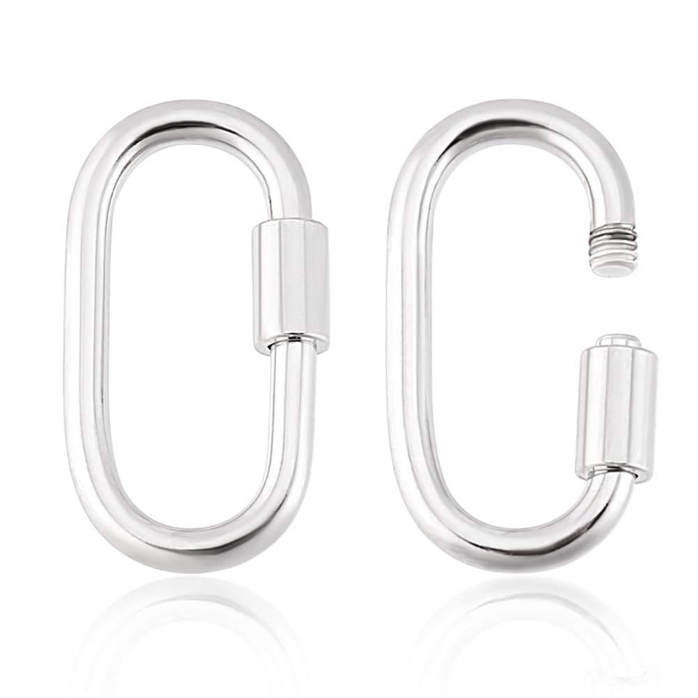 PH PandaHall 2pcs 925 Sterling Silver Screw Lock Clasps, 15x8.5mm Long Necklace Clasps and Closures Bail Clasp Necklace Enhancer Connector Lock Key