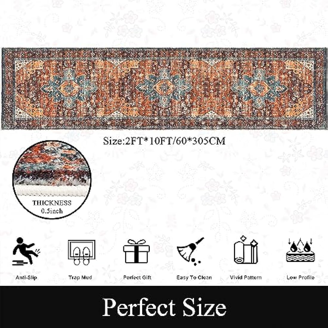SHACOS Extra Long Runner Rugs for Hallway 60 x 300 cm Non Slip Vintage Hall Runners Narrow Rugs Washable Boho Carpet Runners for Hallway Entryway Kitchen, Red