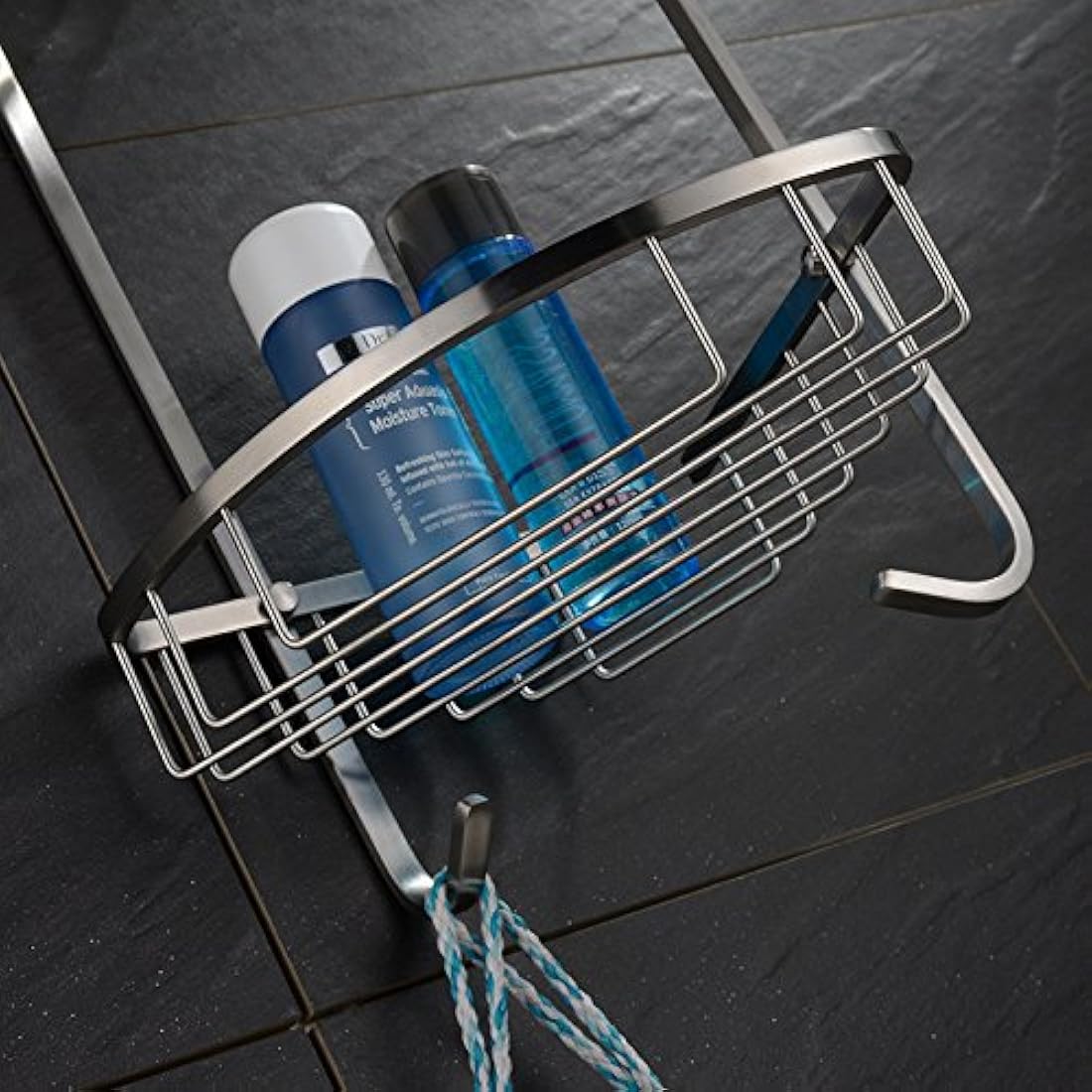 Konhard CS002 Wall Bathroom and Shower Basket, Brushed Stainless Steel 2 Tier