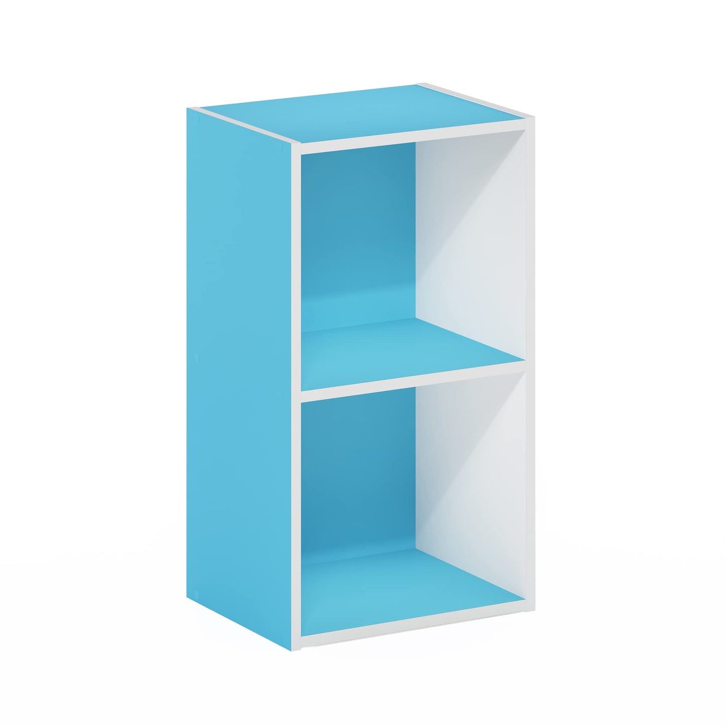 Furinno PASIR Book Shelf, 2-Tier Modern Bookshelf, Open Shelves Bookcase 9 x 12 x 21, for Living Room, Bedroom, Home Office, Light Blue/White