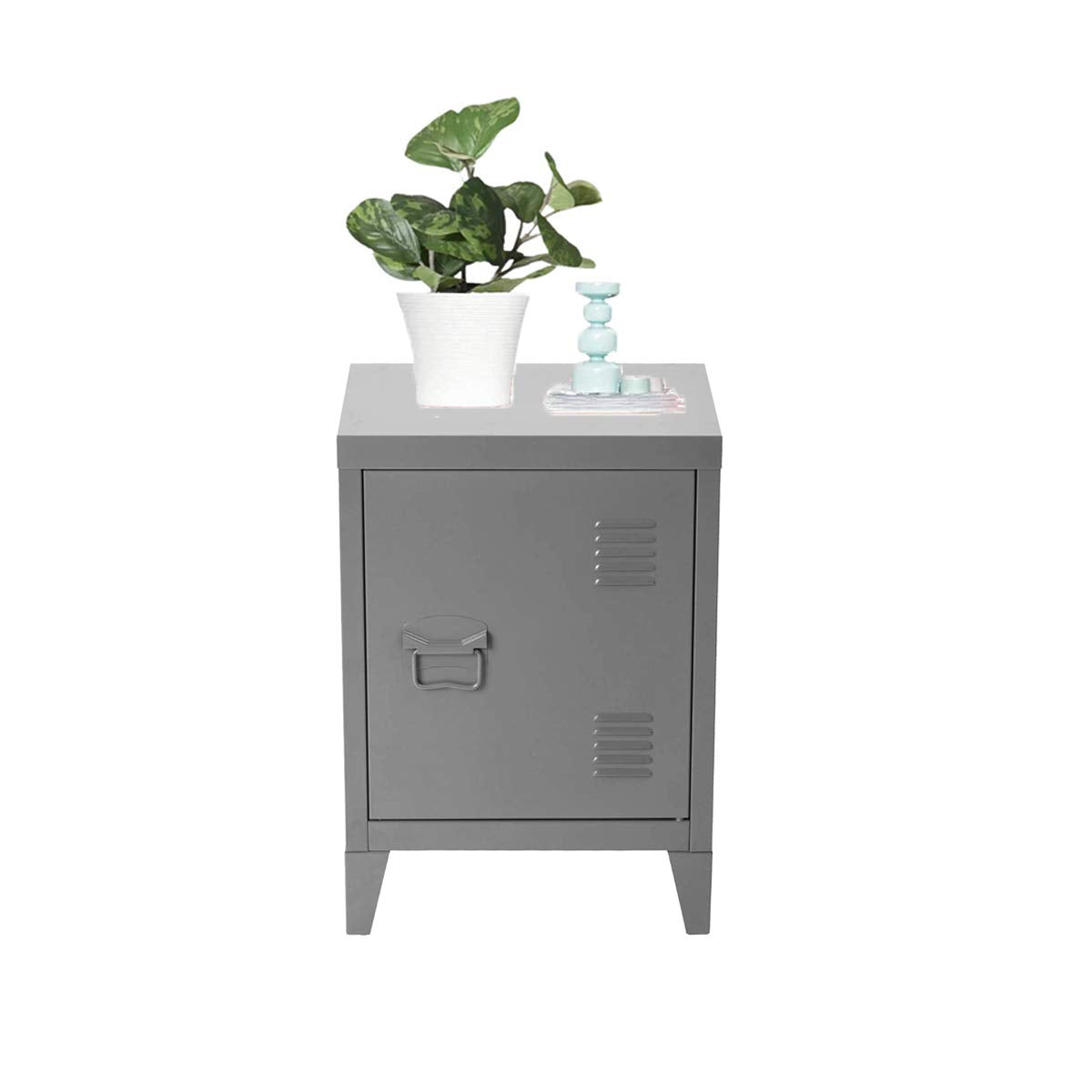 FurnitureR 1-Door Small Metal Cabinet, 2 tier Shelves Cupboard with Detachable Legs, Organizer Cabinet Side Storage Nightstand for Home Office Study