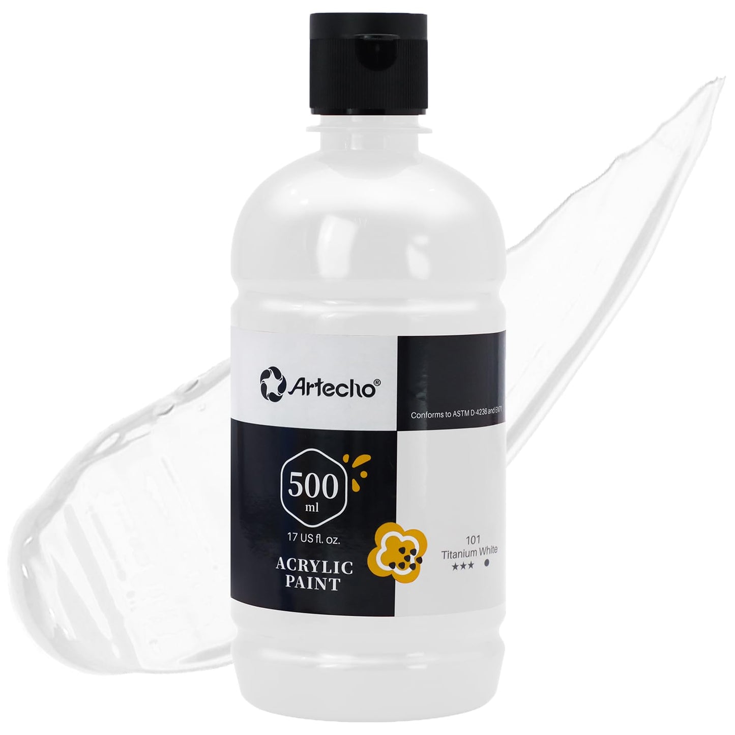 Artecho Titanium White Acrylic Paint 500ml/17oz, Craft Paint for Art Supply, Ideal for Canvas, Fabric, Pumpkin, Rock, Leather, Model, Ceramic,