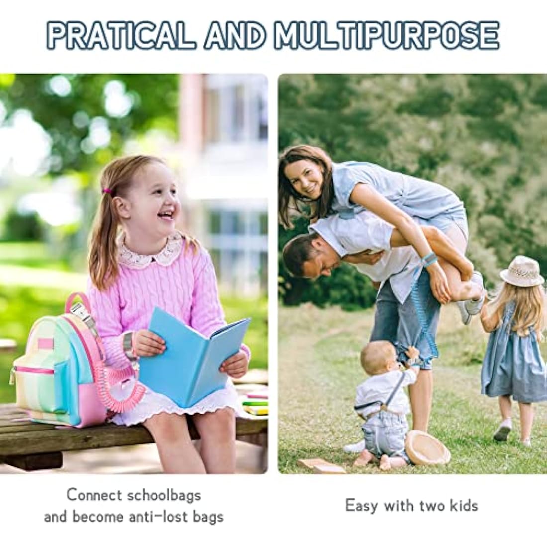 Wrist Reins for Toddlers Boys and Girls, Anyfirst 2.5M Anti Lost Wrist Link, 360°Rotate Toddler Wrist Strap with Elastic Wire Rope and Security Lock for Children Walking, Blue