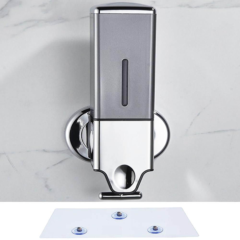 No Drill Manual Presshead Wall Mounted Soap Dispenser, Shower and Lotion Dispenser for Home, Bathroom, Kitchen, Hotels, Restaurants (Grey, 500ml)