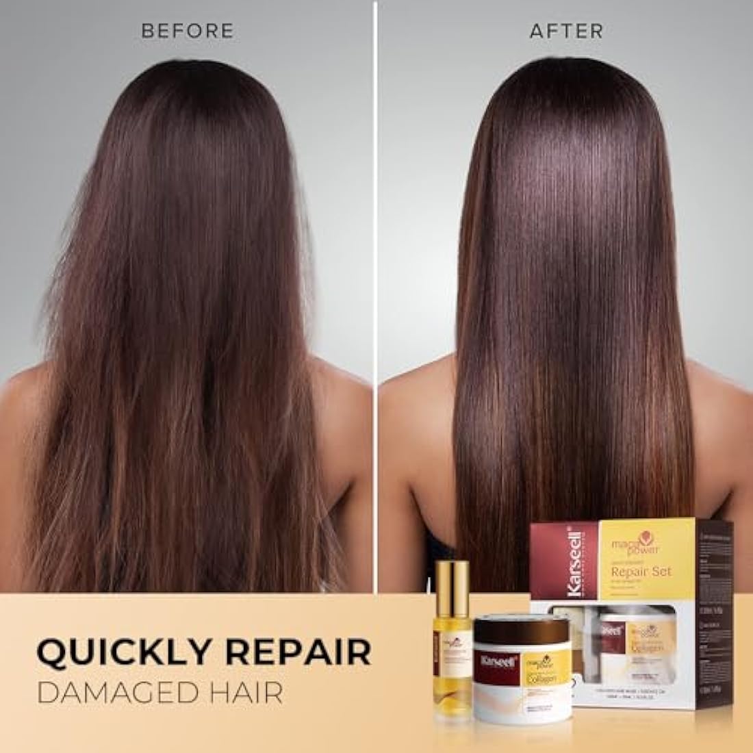 Karseell Collagen Maca Essence Repair Set, Collagen Hair Mask 500ml & Maca Essence Hair Oil 50ml, Argan Oil Hair Treatment for Dry Damaged Hair All Hair Types