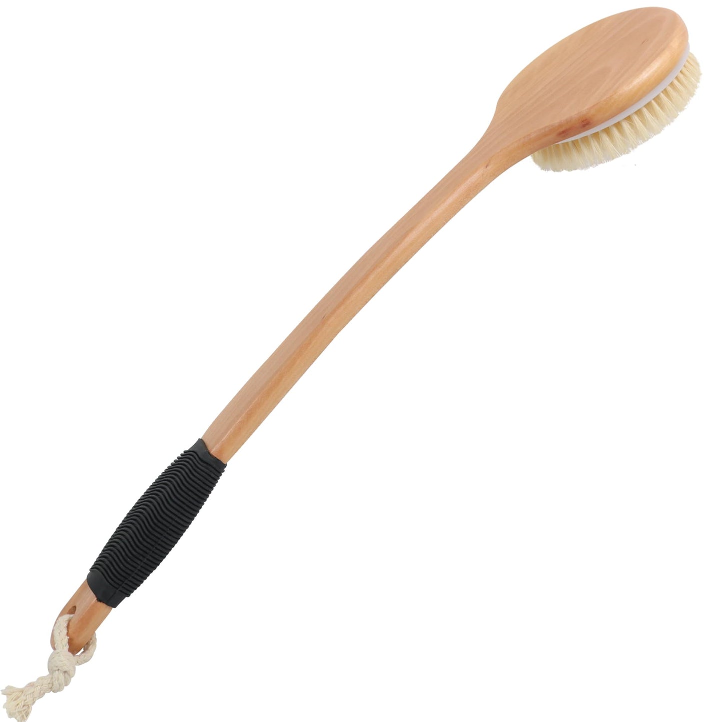 OWIIZI Round Head Back Scrub Brush for Body Shower, Wooden Long Handle Bristles Tub Soaping Bath Brushes, Skin Exfoliator Scrubber Brush for Men Women