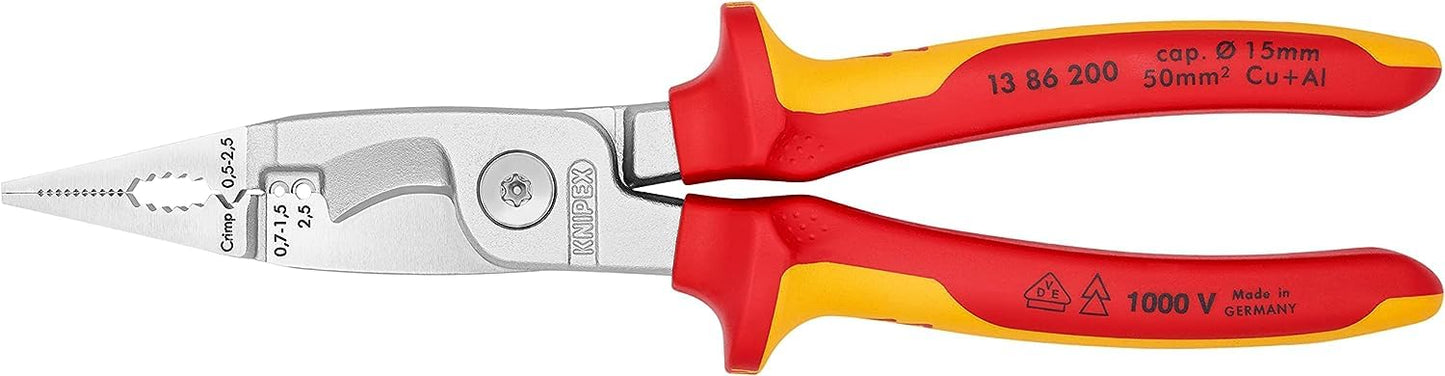 KNIPEX Pliers for Electrical Installation Self-Service Card Chrome-Plated Insulated with Multi-Component Grips, VDE-Tested 200 mm, 13 86 200 SB