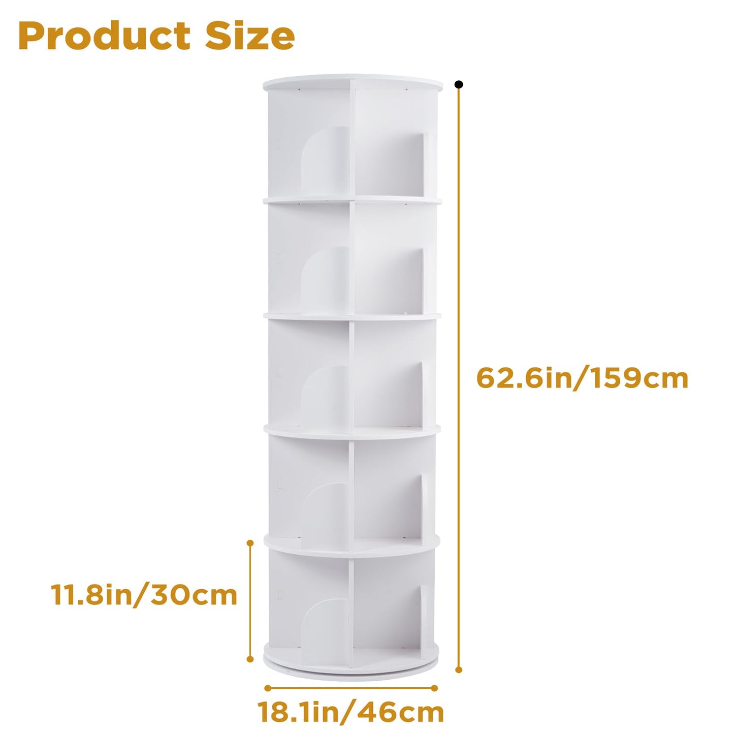 ybaymy Rotating Bookcase, 5 Levels, Standing Shelf, Office Shelf, Decorative Shelf, 360° Freely Rotatable Bookcase